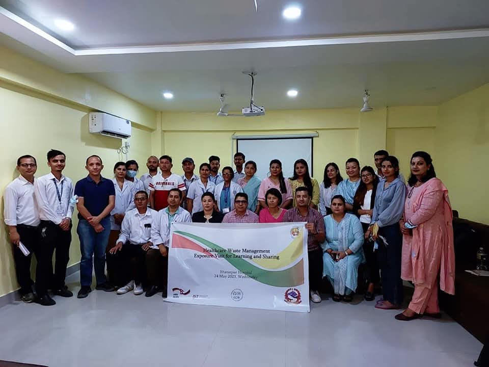 Healthcare Waste Management exposure visit group at Bharatpur Hospital, May 2023